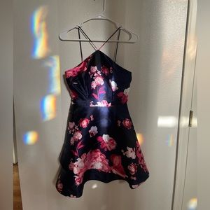 Navy Blue Floral Pink Mini Dress Size 3
